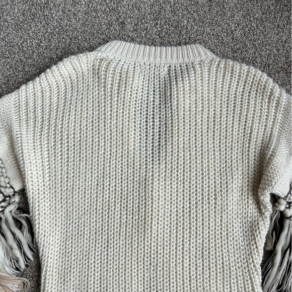 Jonathan Simkhai Cream/Brown, Wool/Alpaca Blend Knit Fringed Cardigan, Size XS - Picture 10 of 13